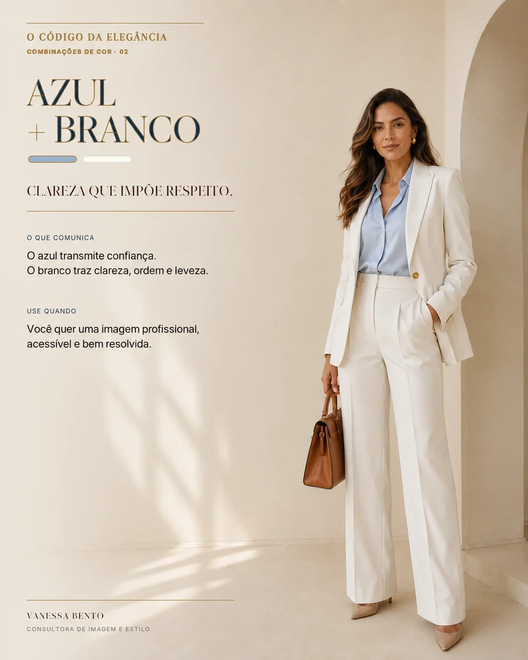 Página do guia com a combinação Azul + Branco: Clareza que impõe respeito
