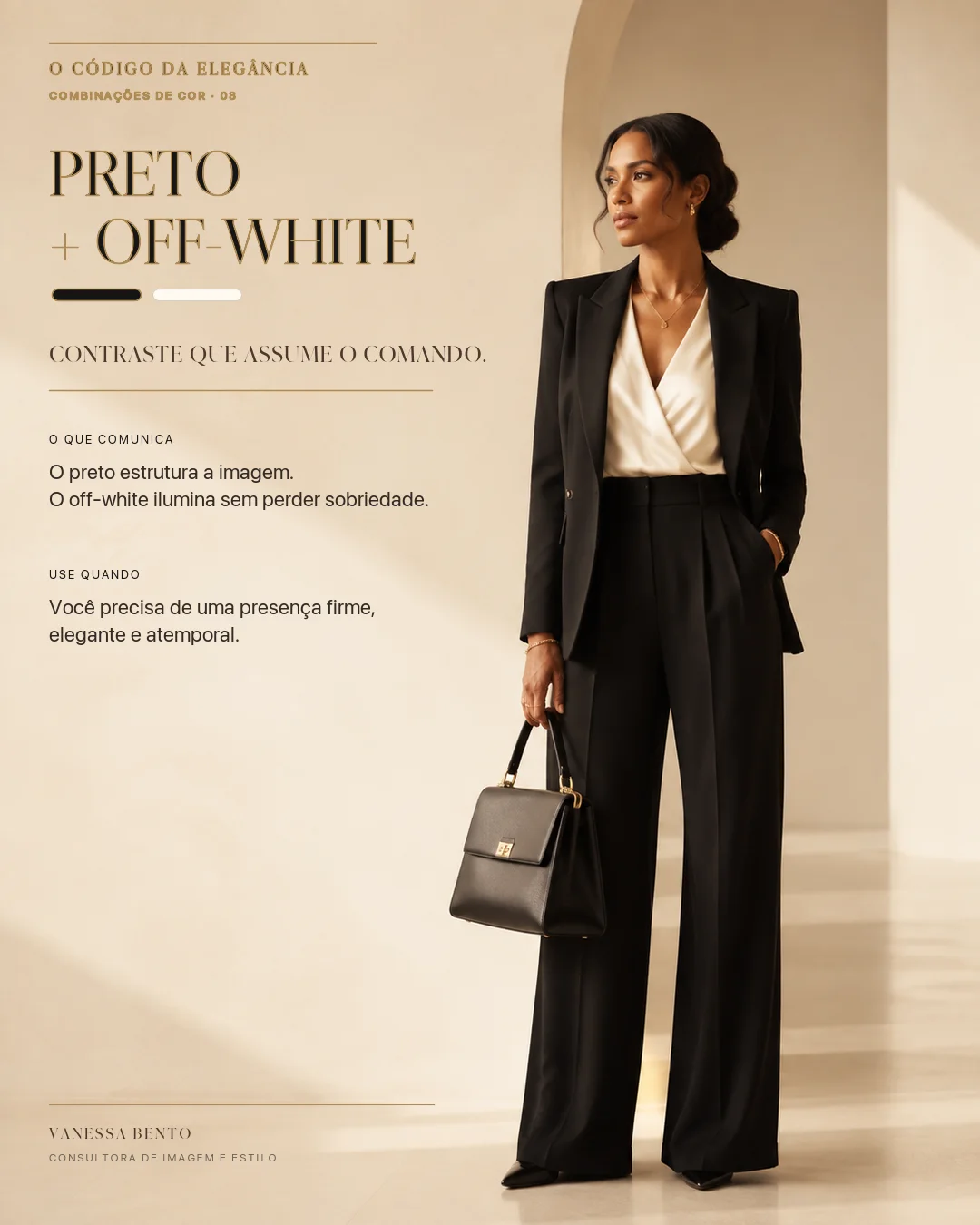 Página do guia com a combinação Preto + Off-white: Contraste que assume o comando